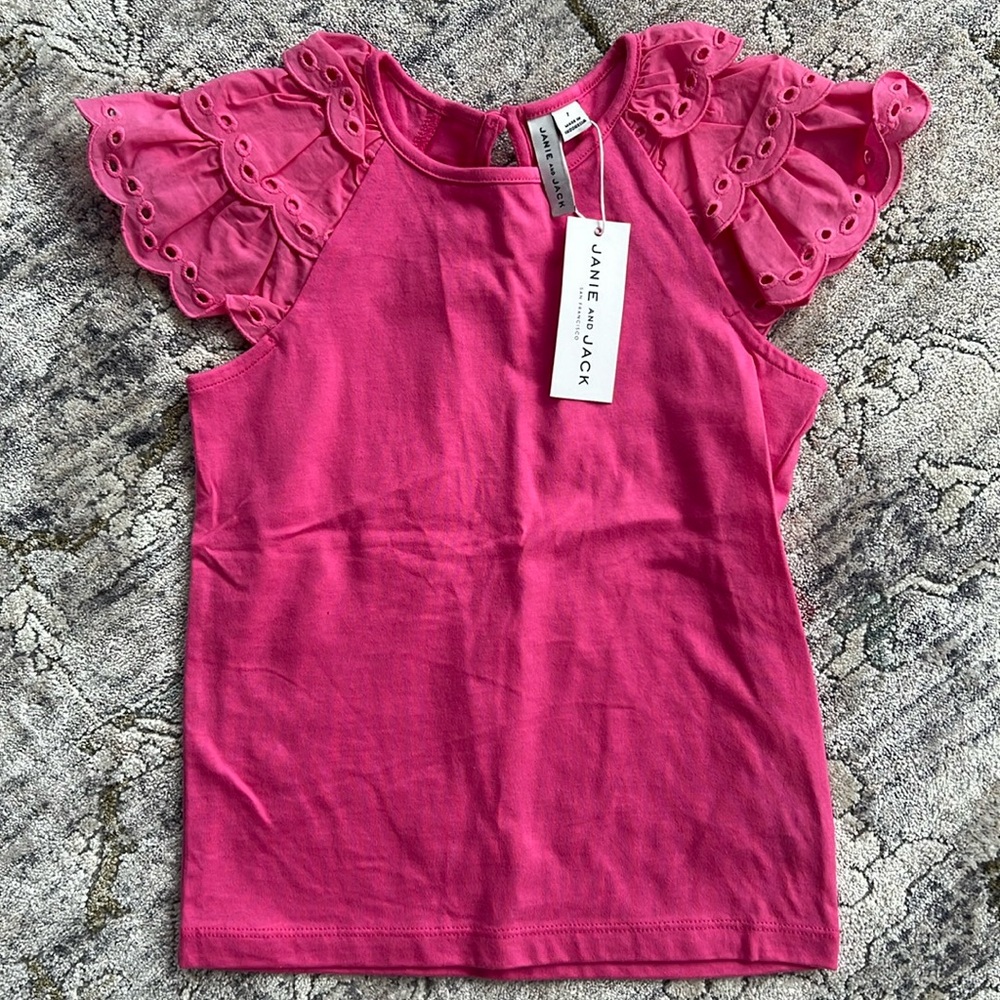Brand new hot pink Janie and Jack eyelet flutter shirt